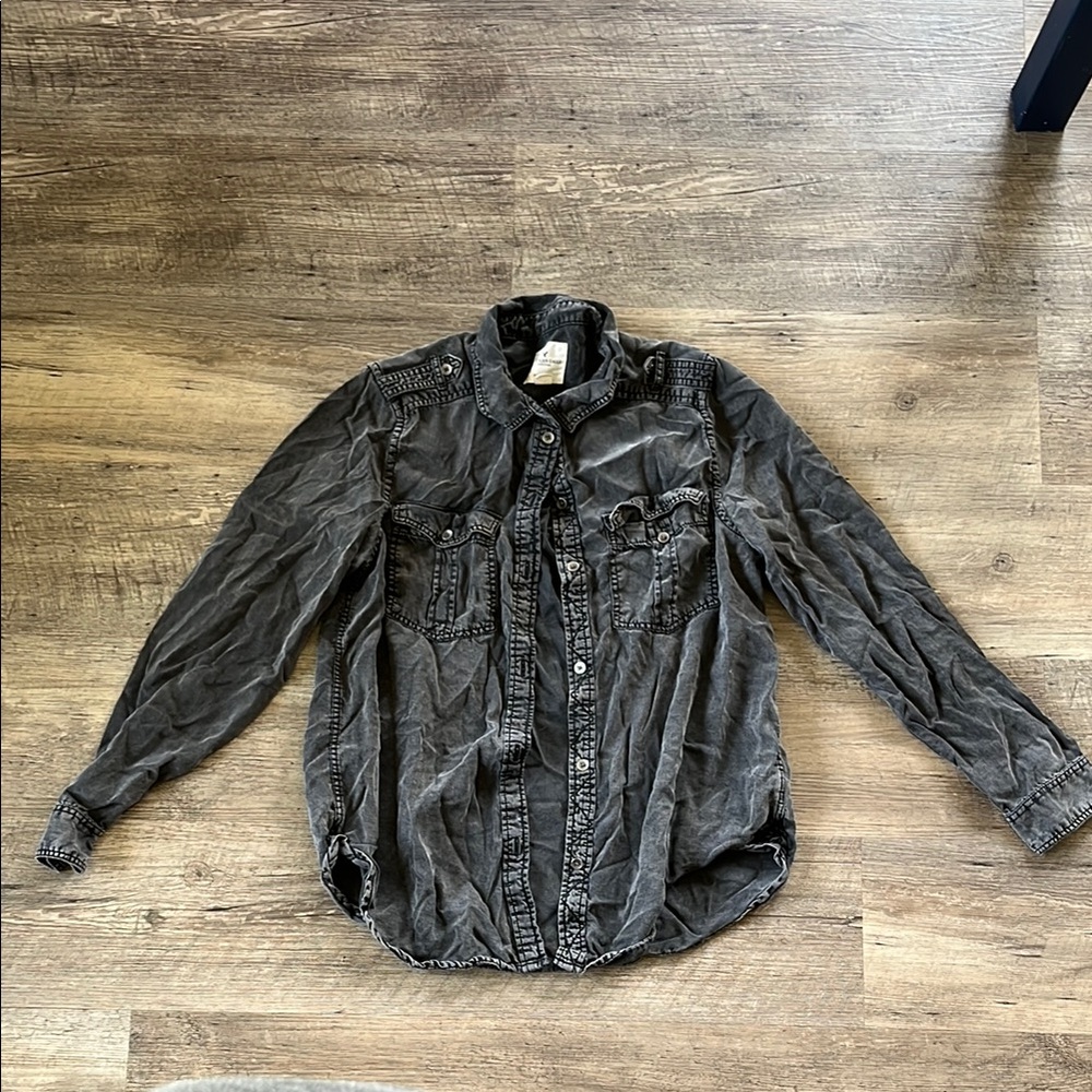 American Eagle Outfitters Charcoal Button-Up Shirt